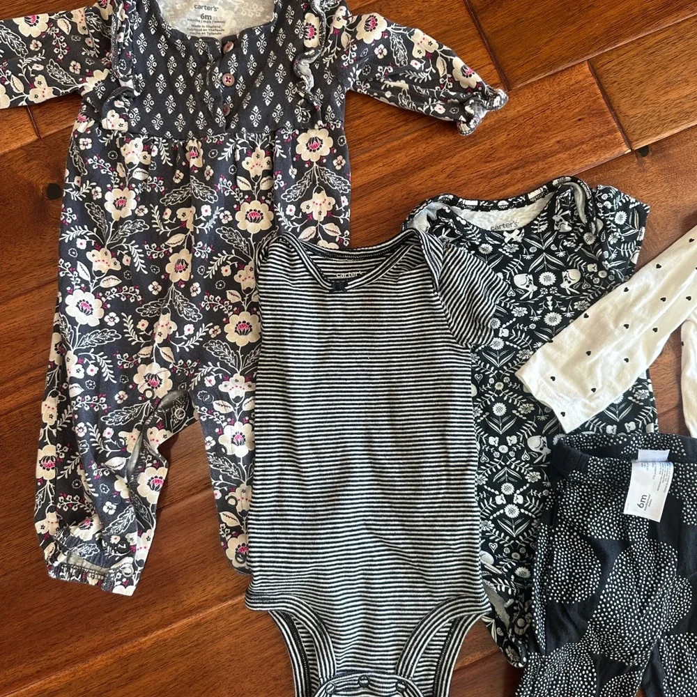 Carter's 6 month Black, White, and Gray Bodysuits Bundle
